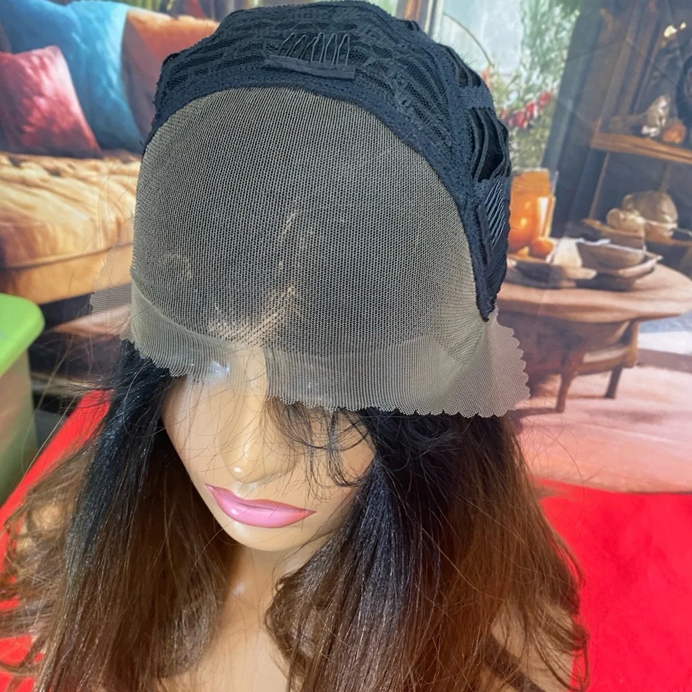 Black brunette, free part full lace front wig